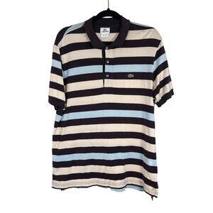 Lacoste Striped Polo Shirt XL Brown Preppy Old Money Classic Y2K